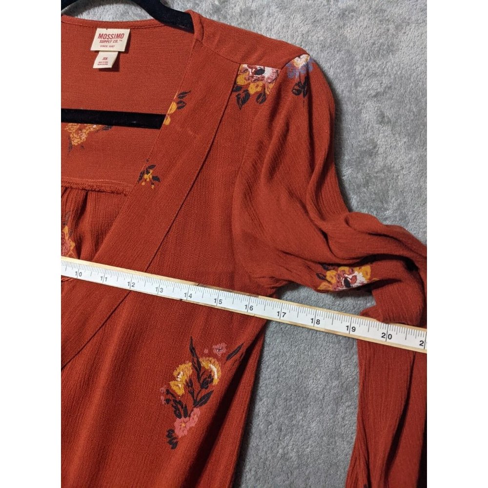 🍑MOSSIMO Bohemian Style 100% Rayon Women Floral Surplice Burnt Orange X-SMALL - Picture 5 of 12